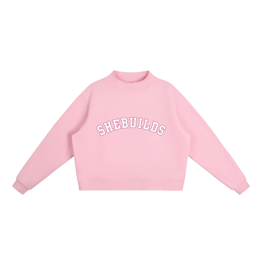 SheBUILDS Varsity Boxy Mock Neck White